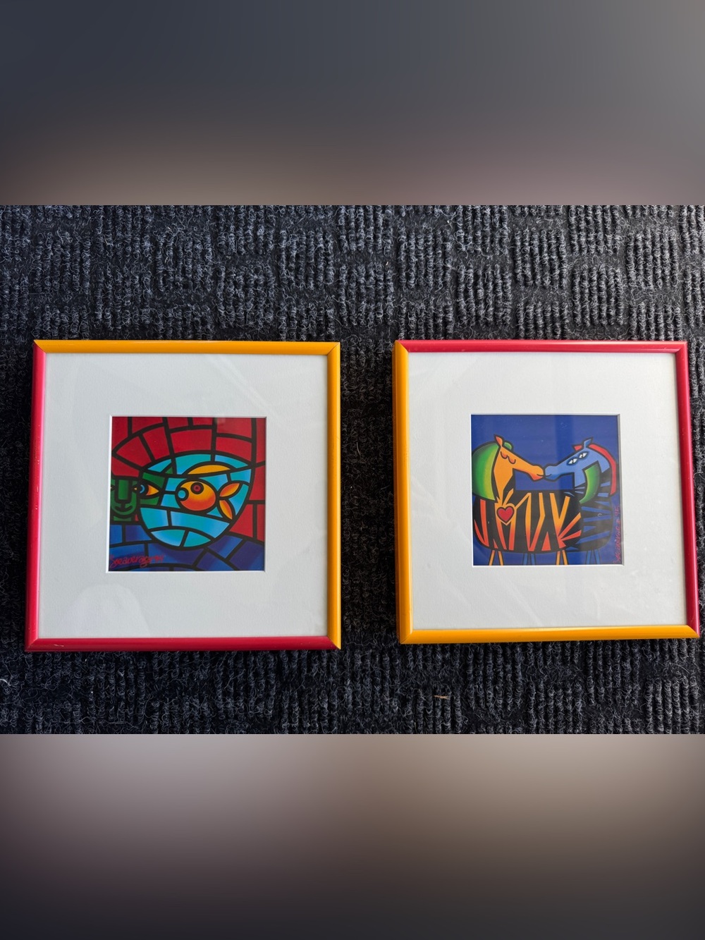 Joe Average Colorful Abstract Animal Art Print Kitty TV & Zebra Kissing Zebra x2